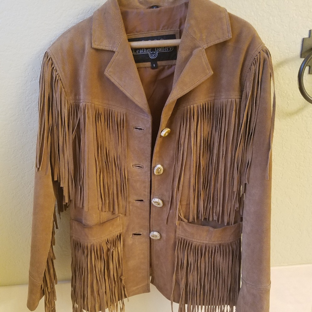 Brown suade fringe coat